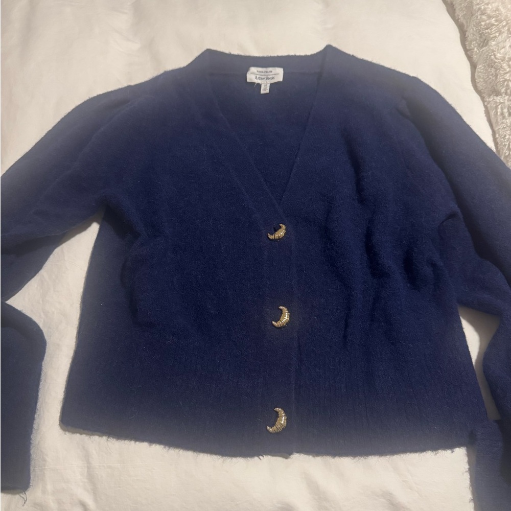 Worn Once- Atelier Paris Sweater Navy Alpaca Blend Cardigan - Croissant Buttons